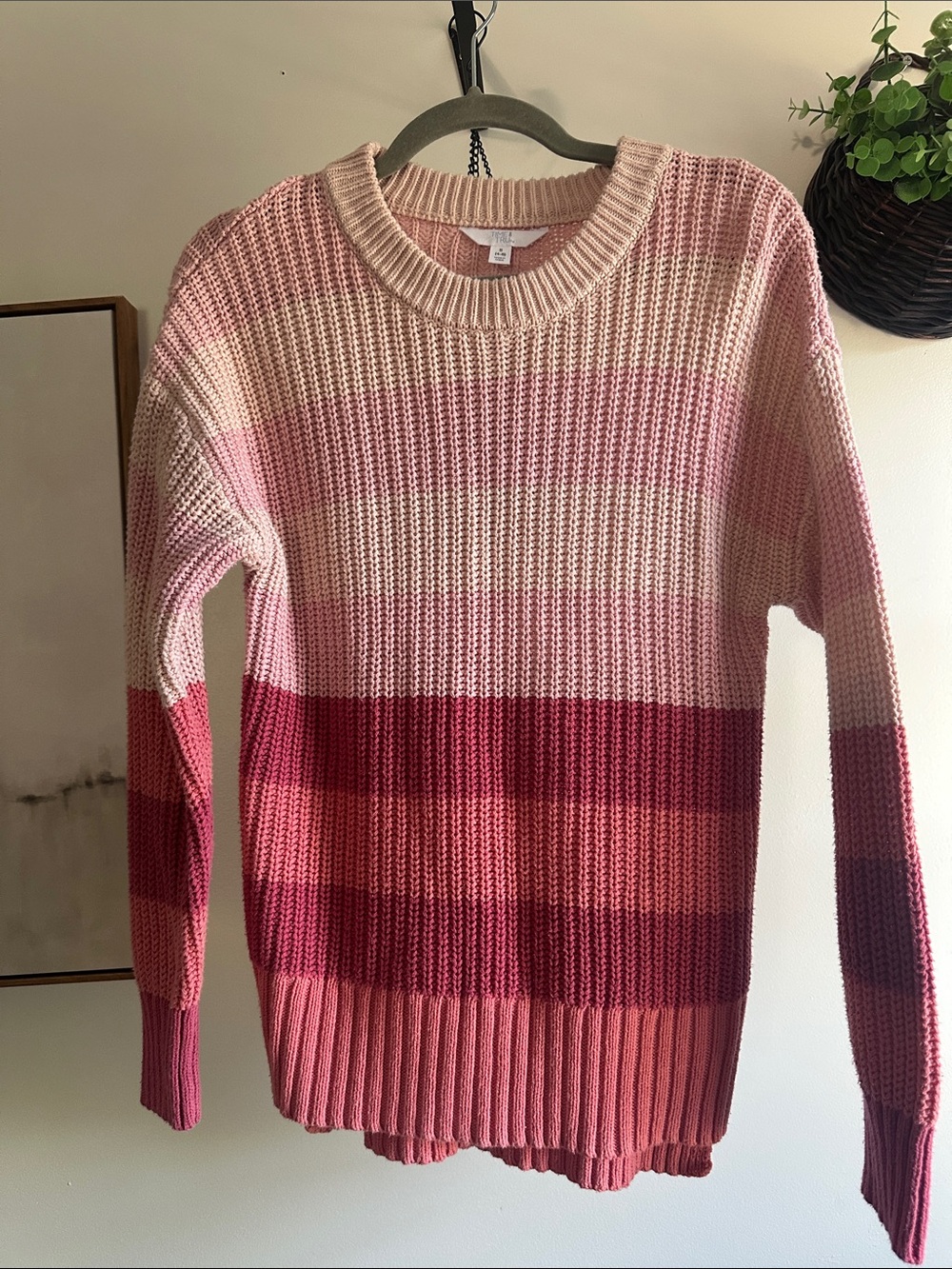 Time and Tru Pink Gradient Crewneck Sweater